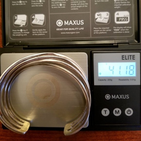 Solid 925 Sterling Silver 4 Bar Twisted Cross Over Open Cuff Bracelet 41.18Grams - Picture 10 of 10